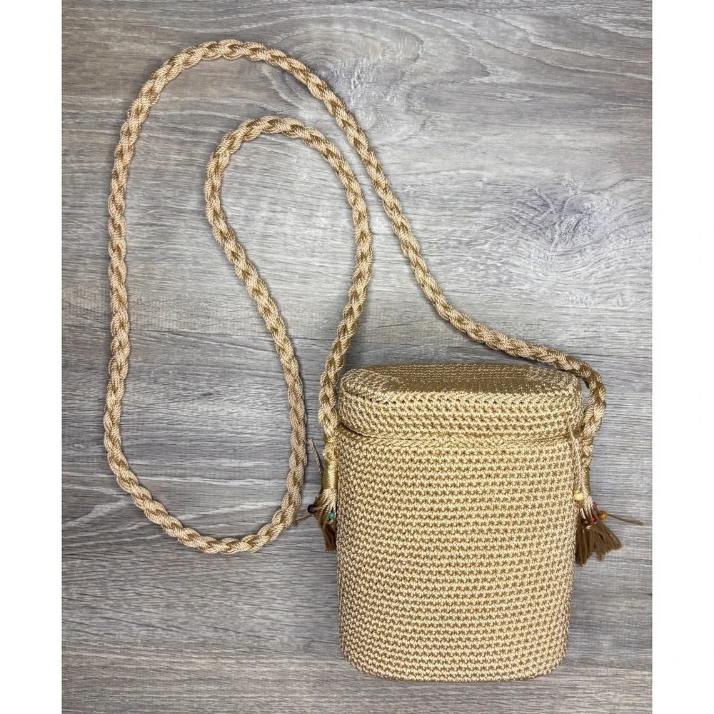 The Sak Crochet Crossbody Bucket Bag Phone Purse Tassel Detail Boho Festival